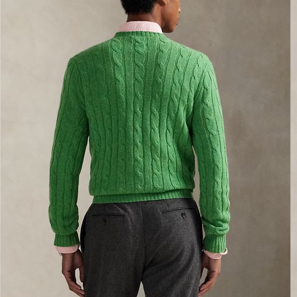 Polo Ralph Lauren Iconic  Cable Knit Green Cashmere Sweater Mens Size Large $498 - Picture 7 of 12